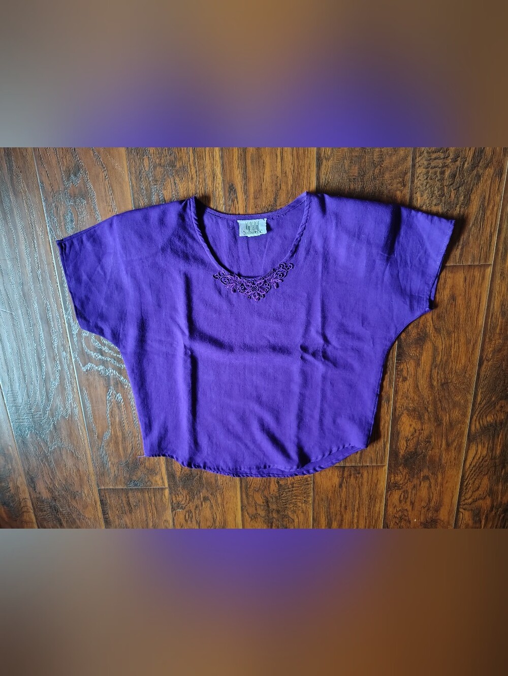 Vintage 90s Mode California purple rayon short sleeve shirt Size S